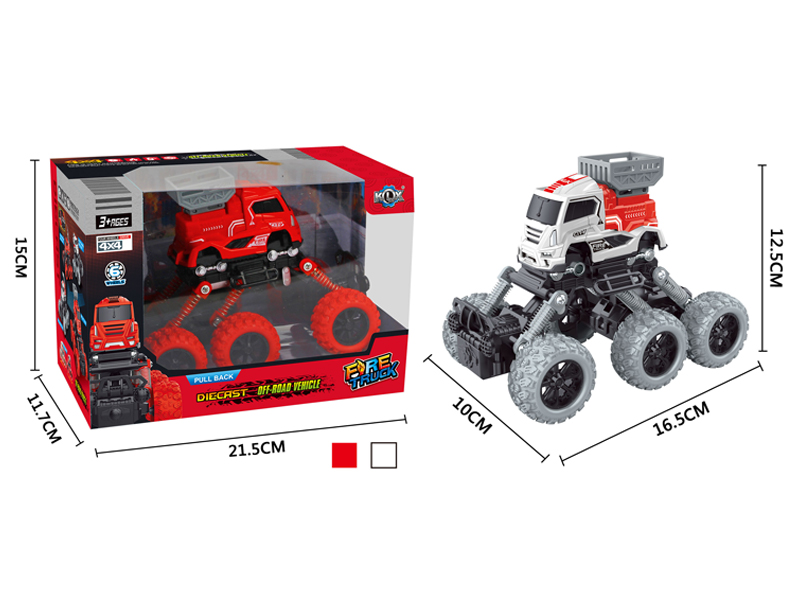 Six Wheeled 4Wd Pull Back  Alloy Climbing Fire Truck