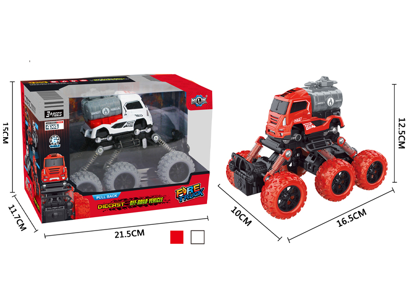 Six Wheeled 4Wd Pull Back  Alloy Climbing Fire Truck