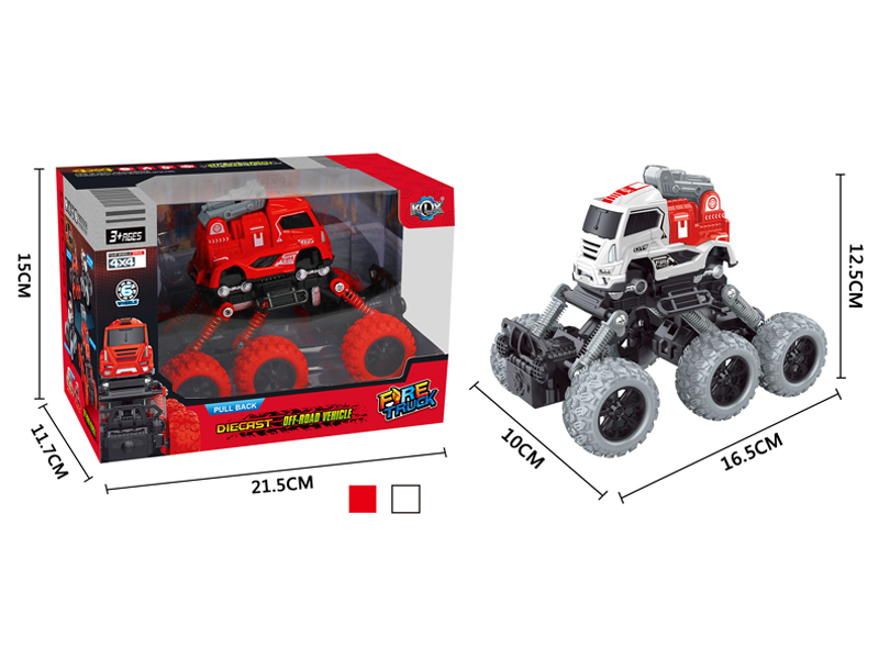 Six Wheeled 4Wd Pull Back  Alloy Climbing Fire Truck