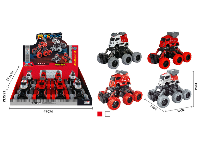 8PCS Six Wheeled 4Wd Pull Back  Alloy Climbing Fire Truck