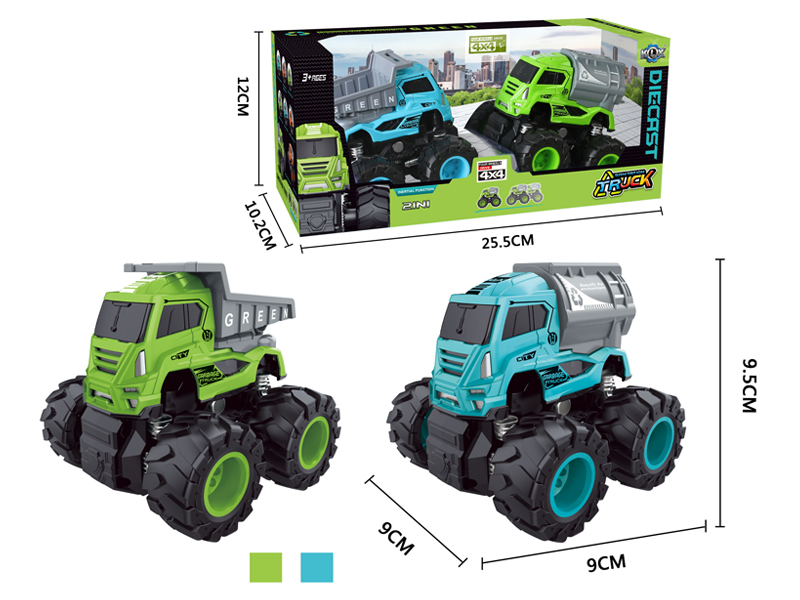 2PCS 4Wd Friction  Alloy Sanitation Vehicle