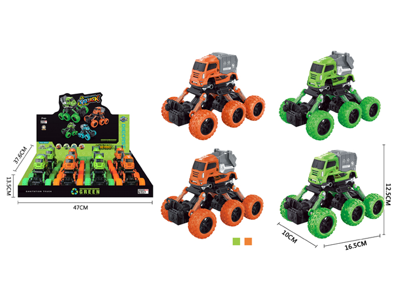 8PCS Six Wheeled 4Wd Pull Back Alloy Climbing Sanitation Vehicle
