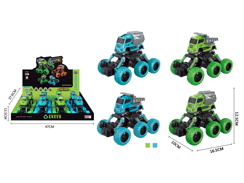 8PCS Six Wheeled 4Wd Pull Back Alloy Climbing Sanitation Vehicle