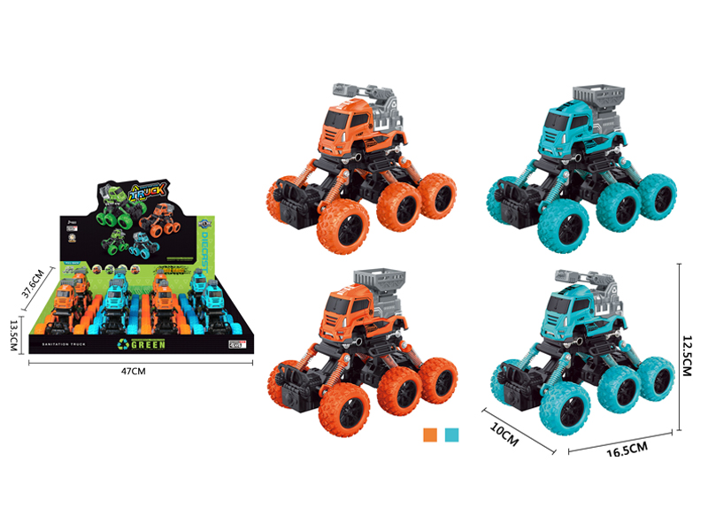 8PCS Six Wheeled 4Wd Pull Back Alloy Climbing Sanitation Vehicle