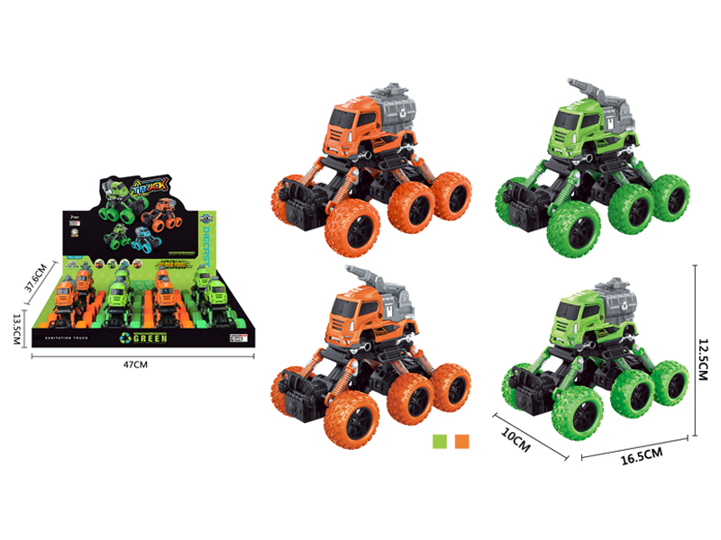 8PCS Six Wheeled 4Wd Pull Back Alloy Climbing Sanitation Vehicle