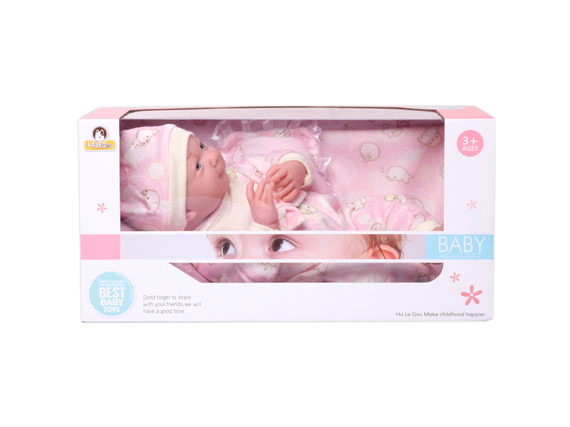 15 Inch Enamel Doll With Expression+Quilt Pillow