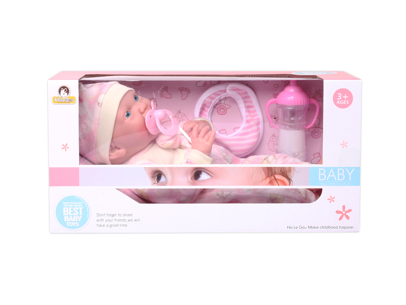 15 Inch Enamel Laughing Doll With Expression+Bottle Pacifier Saliva Towel