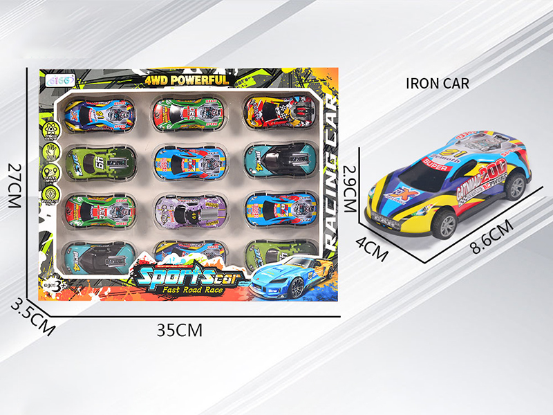 Pull Back Alloy Iron Sports Cars 12pcs 8.6cm