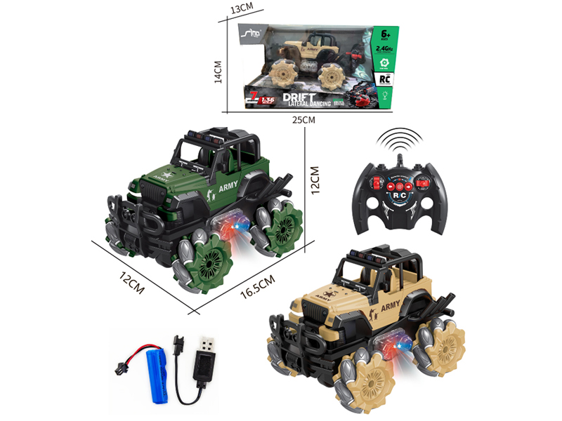 1:36 R/C 4Wd Stunt Off-Road Jeep Military Vehicle With Light