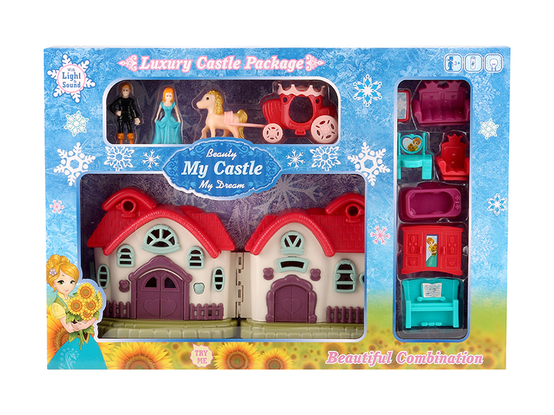 Villa With Colorful Lights And Music + Furniture,Princess,Prince,Carriage