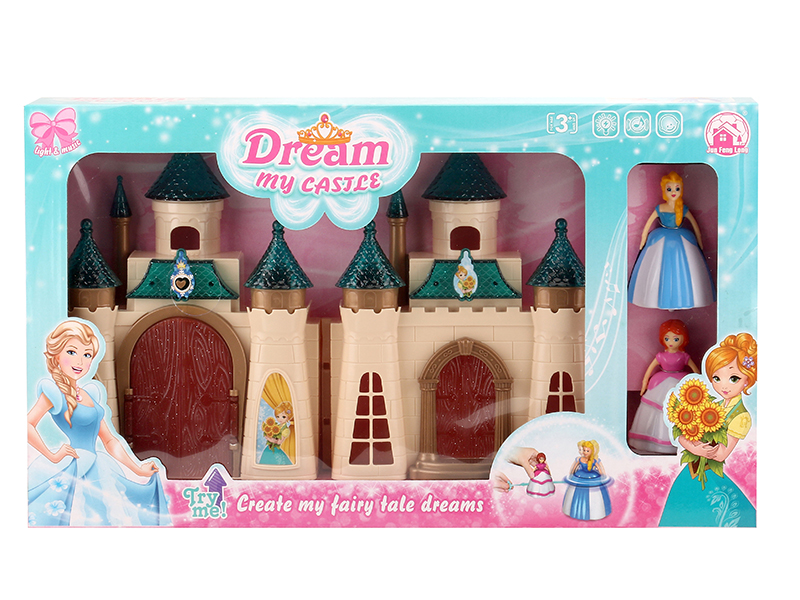 Castle With Colorful Lights And 12 Pieces Of Music + Top Toy Princess,Cat,Furniture
