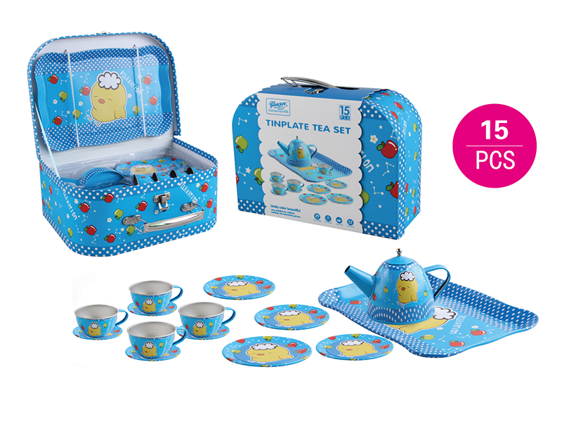 Yellow Chicken Pattern Tinplate Tea Set 15PCS