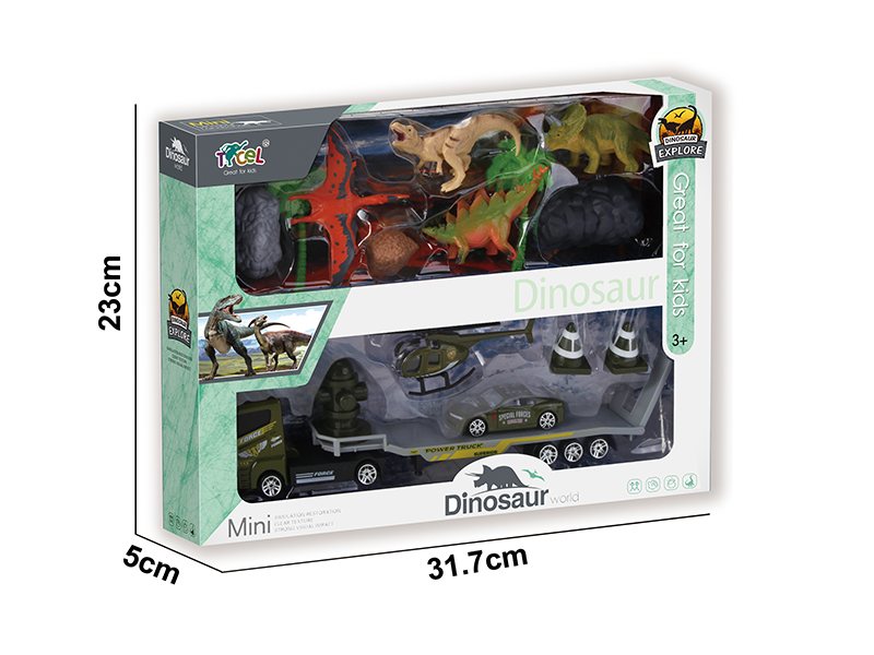 4 Simulated Dinosaurs With Alloy Military Trailer(H)