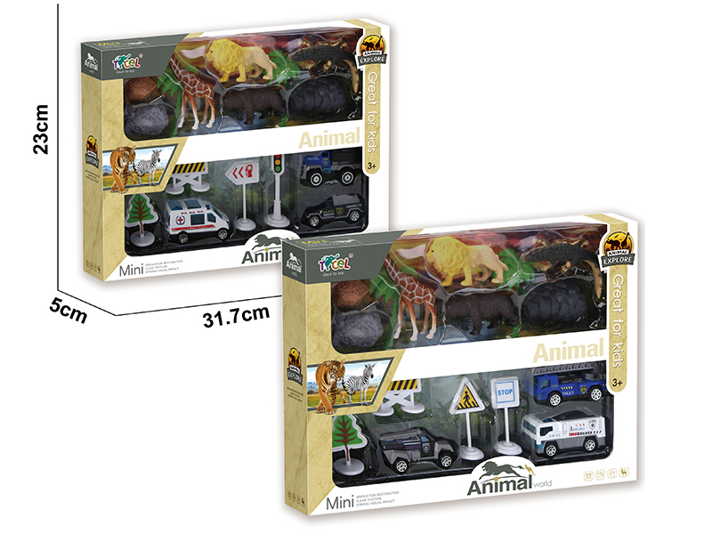6 Simulated Animals With Police Car,Guidepost(D)