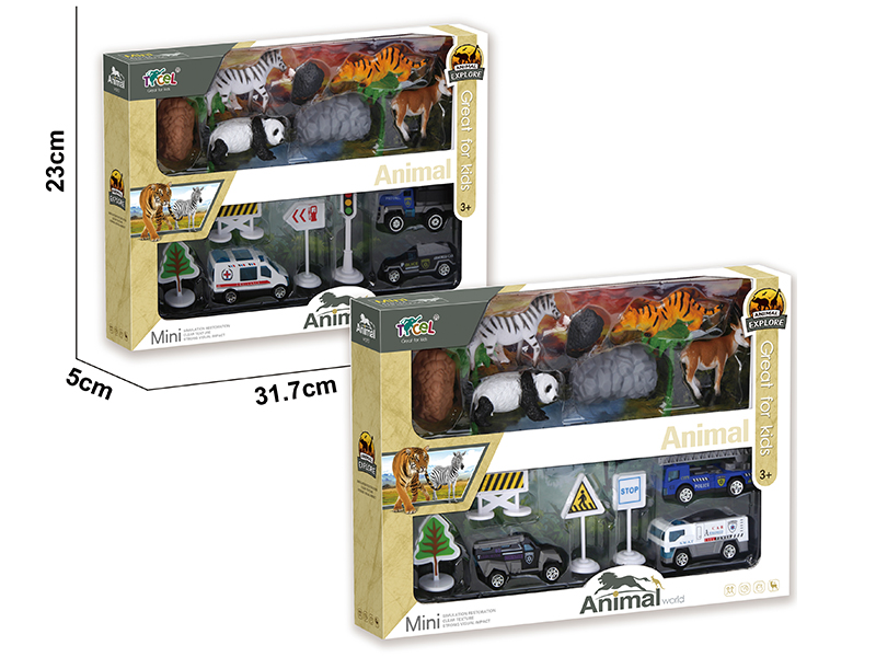 6 Simulated Animals With Police Car,Guidepost(E)
