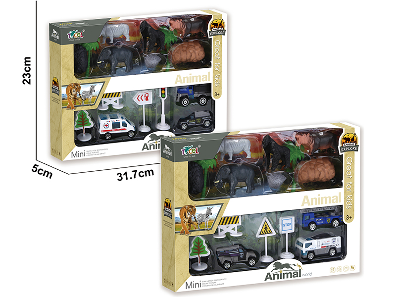 6 Simulated Animals With Police Car,Guidepost(F)