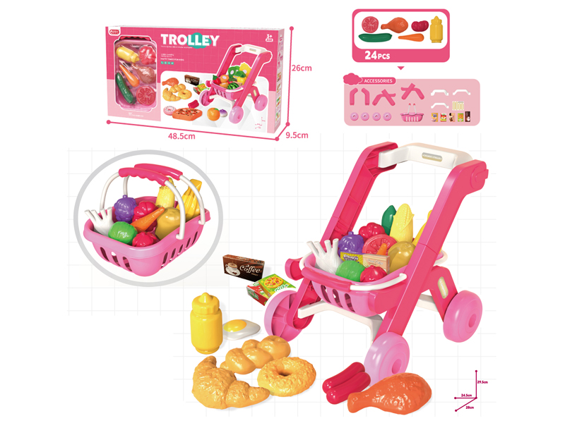 Pink Shopping Cart+Carrying Basket