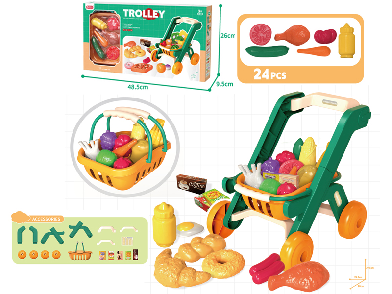 Green Shopping Cart+Carrying Basket