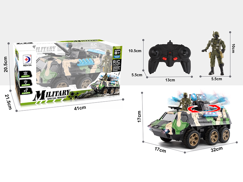 6 Channel Remote Control Military Tank With Rotating Lights And Voice Function