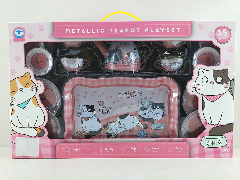 Pink Cat Pattern Tea Set (15PCS)
