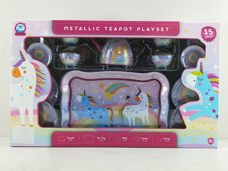 Unicorn Pattern Metallic Tea Set (15PCS)