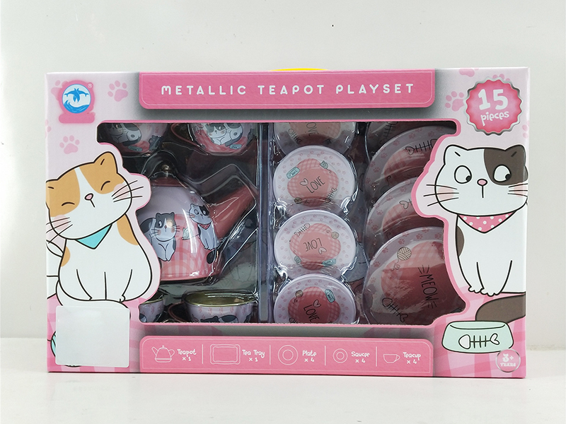 Pink Cat Pattern Tea Set (15PCS)