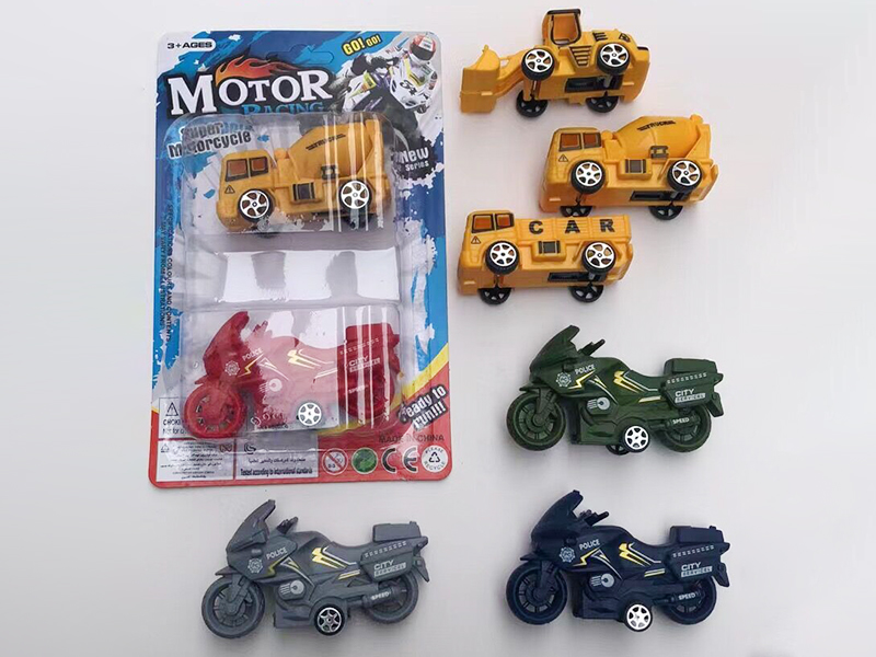 Pull Back Motorcycle + Pull Back Engineering Truck