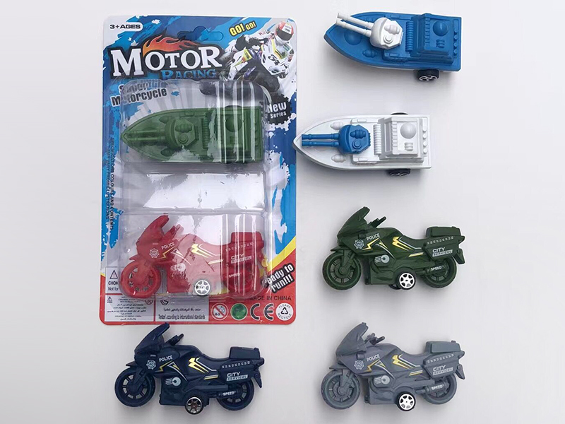 Pull Back Motorcycle + Pull Back Boat