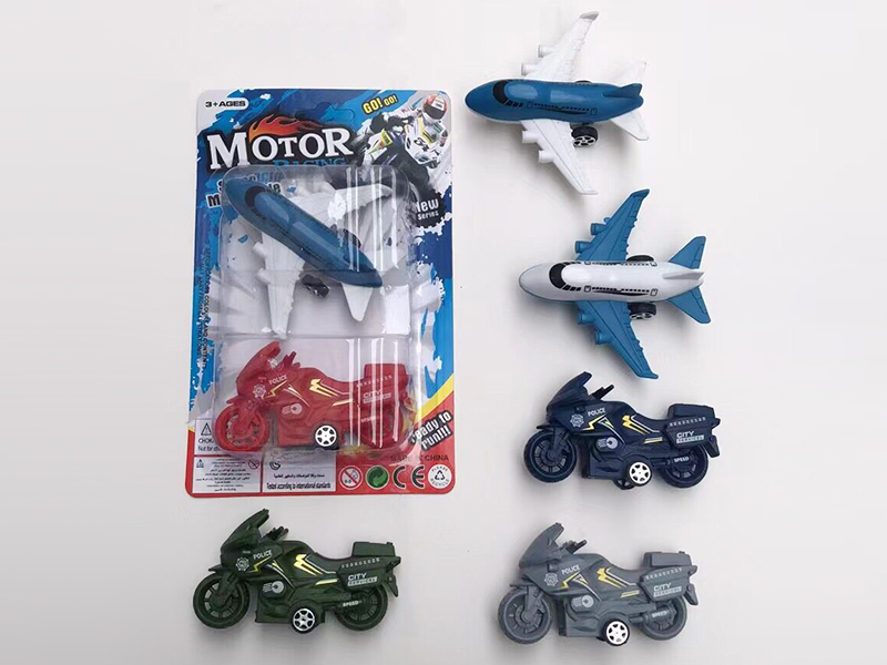 Pull Back Motorcycle + Pull Back Airliner