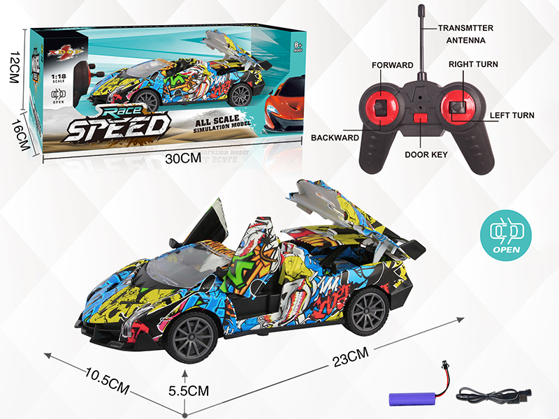 27Mhz 1:18 5-Channel Remote Control Graffiti Convertible Car With Headlights,Three Doors Open