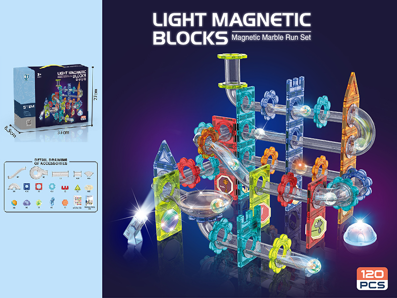 Magnetic Track Building Blocks Marble Run Set 120pcs(With Light)