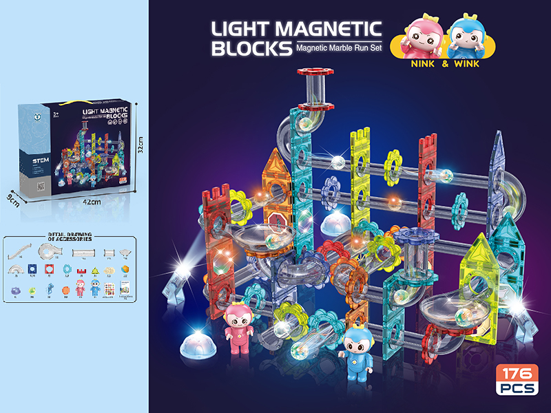 Magnetic Track Building Blocks Marble Run Set 176pcs(With Light)