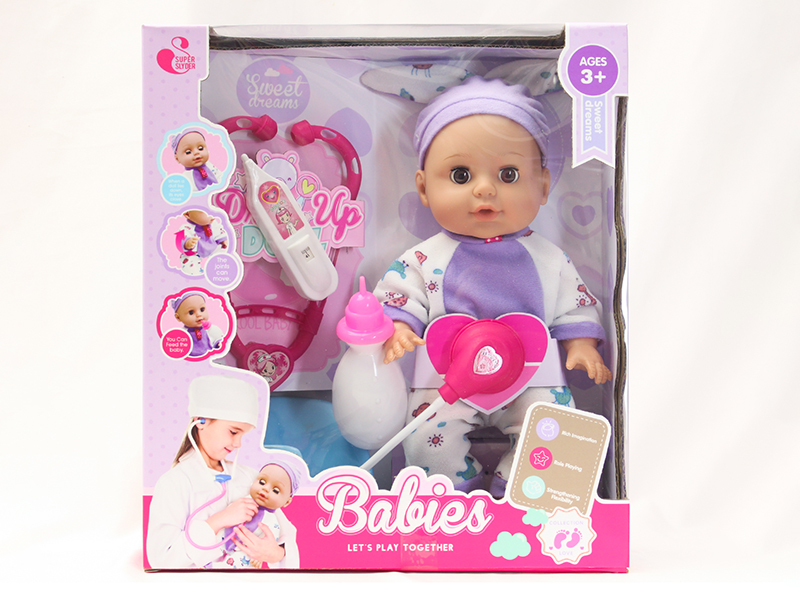 35CM Baby Doll( Drinking Water,Pee)+ Stethoscope + Thermometer + Potty + Feeding-Bottle