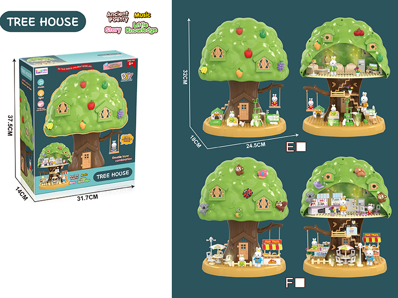 DIY Assembly Tree House Double Layer Combination(4 Rabbit Dolls)