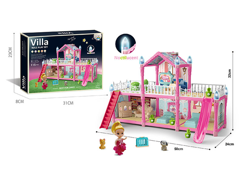 115PCS Luminous DIY Assembled Castle Villa