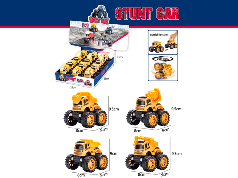 12Pcs Friction Stunt Engineering Vehicle