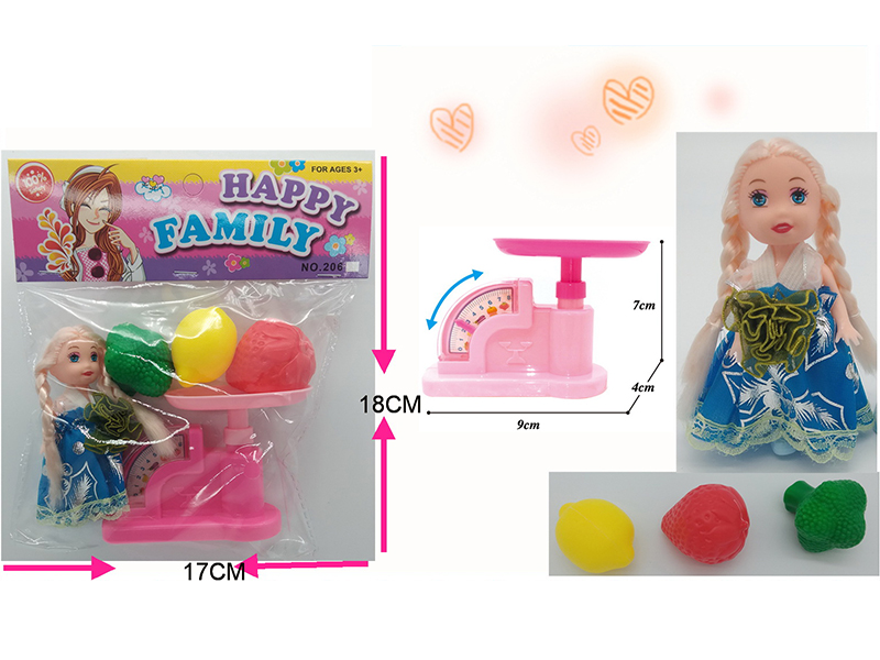 Kitchen Scale + Fruits + Doll