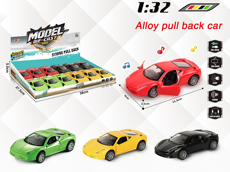 1:32 Ferrari Pull Back Alloy Open Door Car With Light And Music(12PCS)