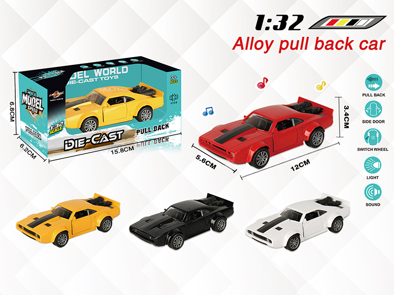 1:32 Dodge Pull Back Alloy Open Door Car With Light And Music