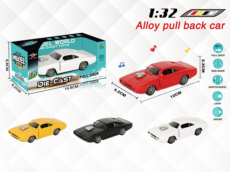 1:32 Dodge Pull Back Alloy Open Door Car With Light And Music