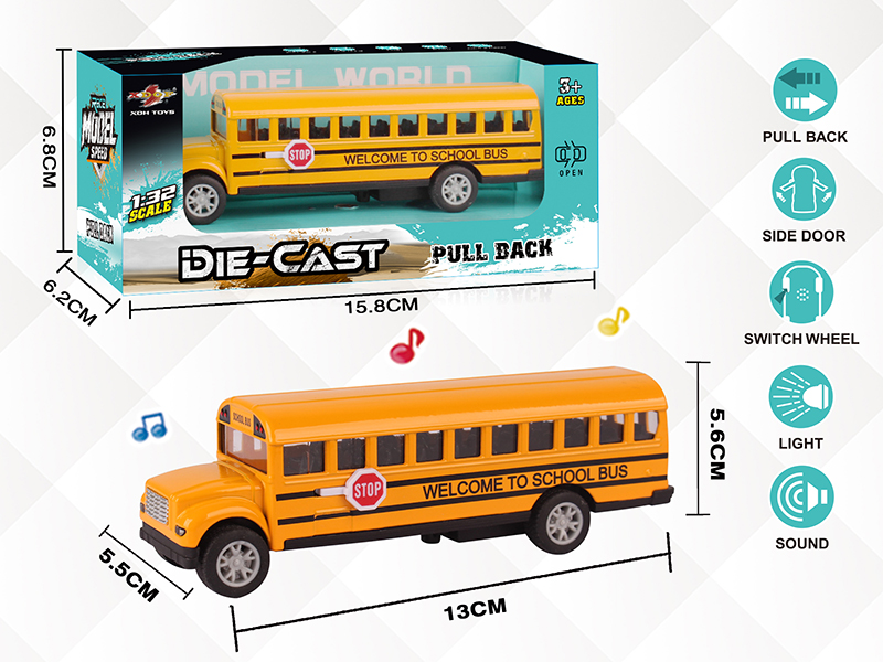 1:32 Alloy Pull Back School Bus With Light And Music(Can Open The Doors)