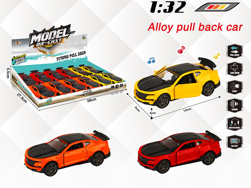 1:32 Chevrolet Camaro Pull Back Alloy Open Door Car With Light And Music 12PCS
