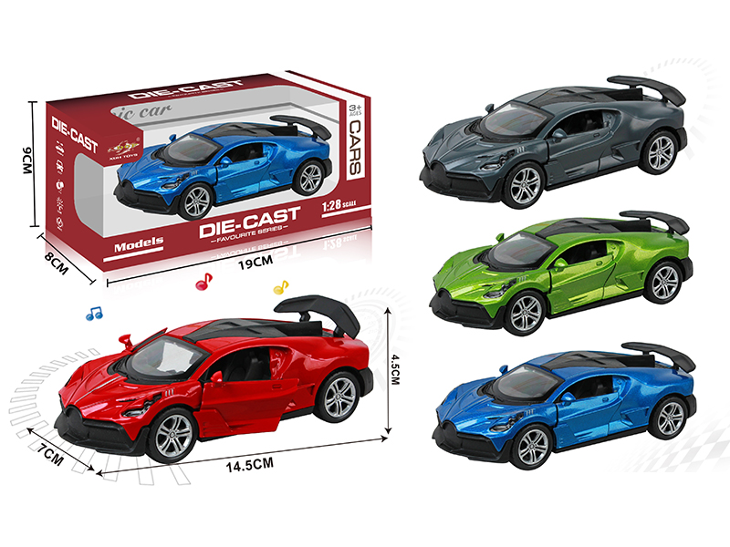 1:28 Bugatti Open Doors Alloy Pull Back Car With Light And Music