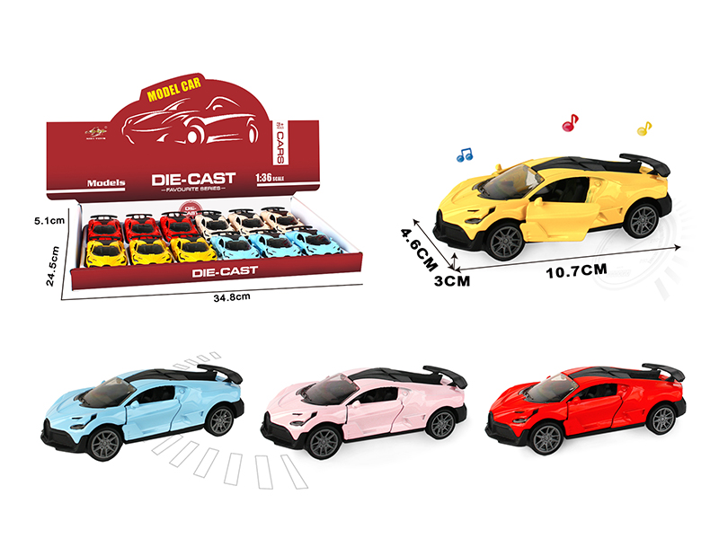 1:36 Bugatti Open Doors Alloy Pull Back Car With Light And Music(12PCS)