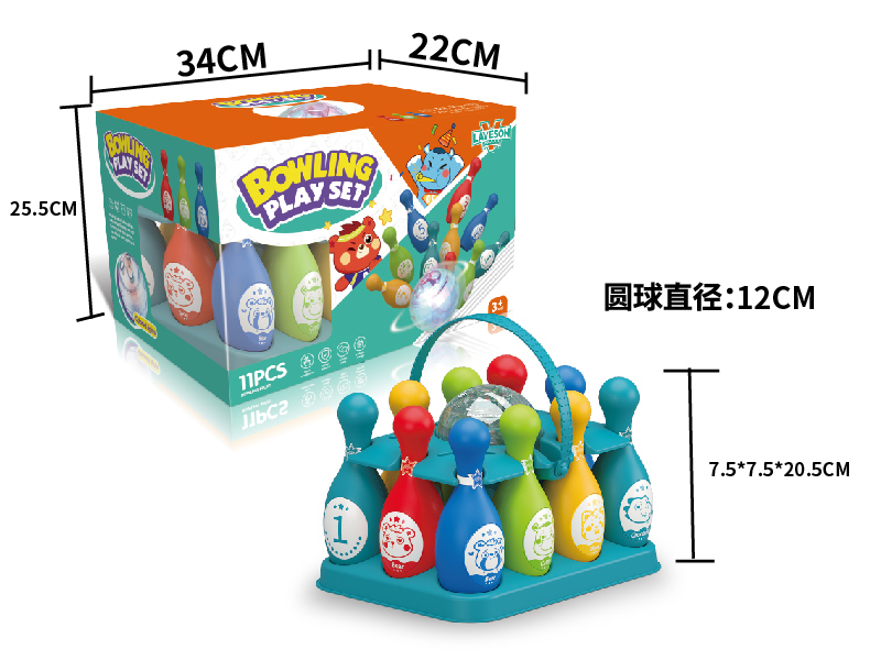 10 Pins(Animals/Numbers Pattern Bottle Body) + Flashing Bowling Ball