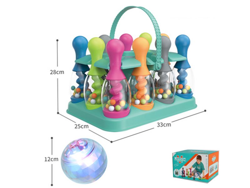 10 Pins(Transparent Bottle Body With Colored Beads) + Flashing Bowling Ball