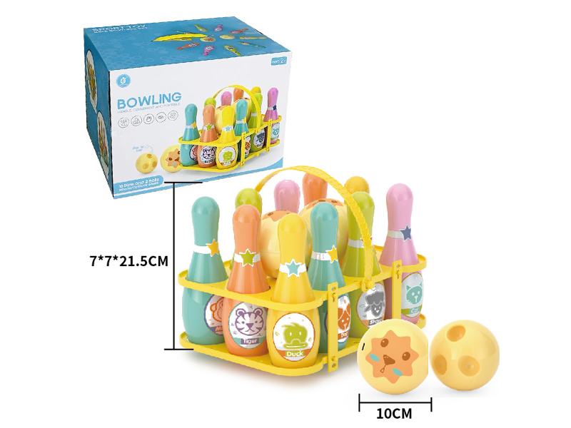 10 Pins(Animals/Numbers Pattern Bottle Body) + 2 Bowling Balls