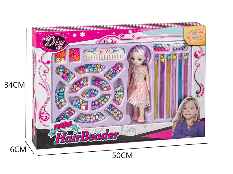 Girls Fashion Beauty Toy DIY Hair Beader With Doll