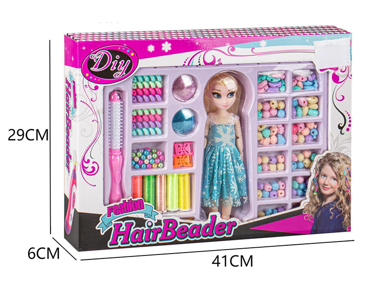 Girls Fashion Beauty Toy DIY Hair Beader With Doll