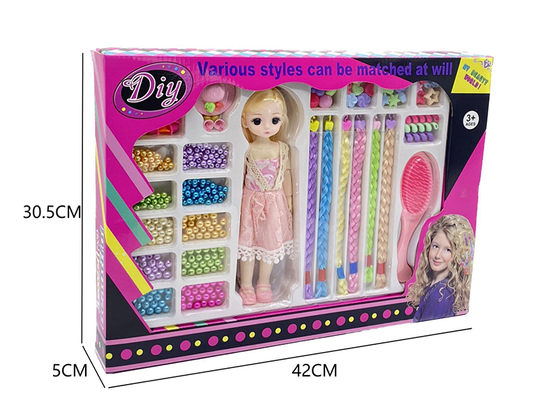 Girls Fashion Beauty Toy DIY Hair Beader With Doll